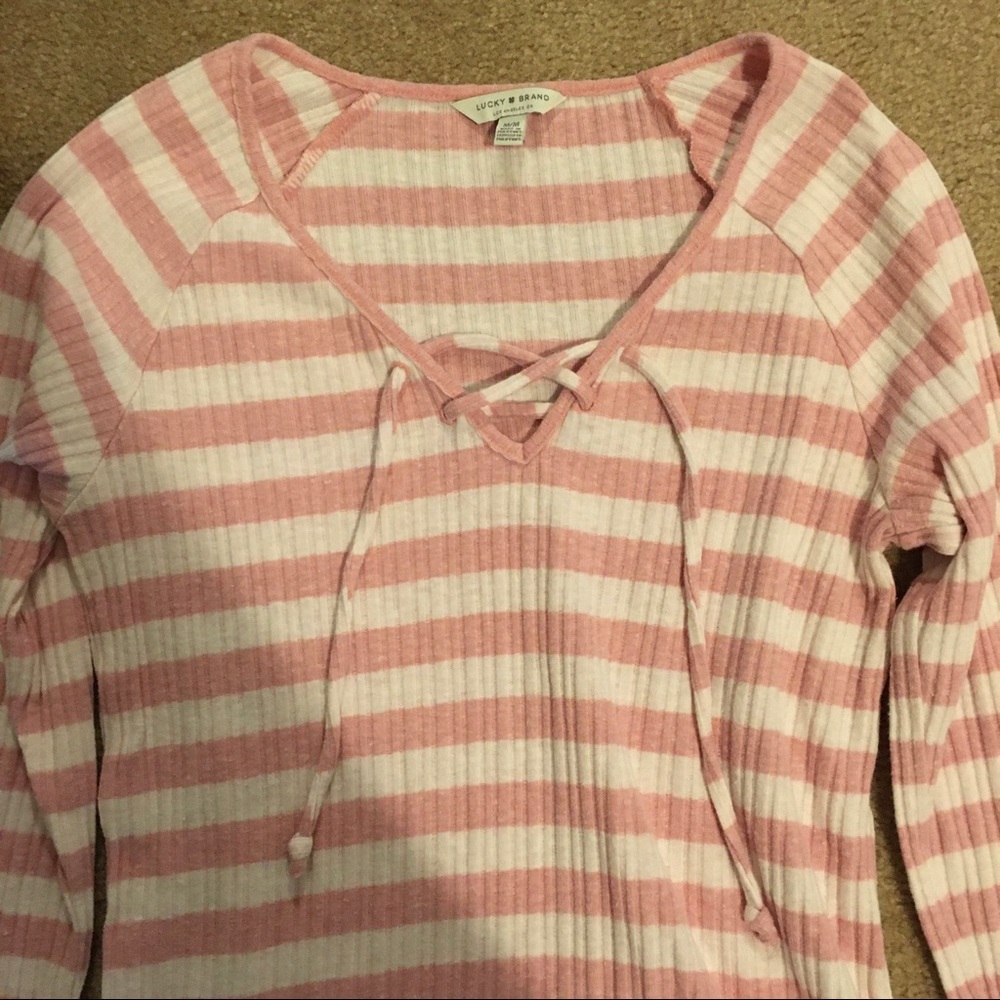 Striped lace up lucky brand sweater